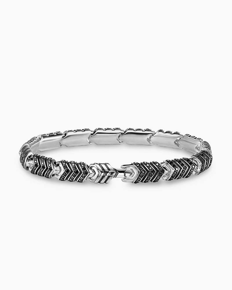 Chevron Link Bracelet in Sterling Silver with Black Diamonds, 7.6mm