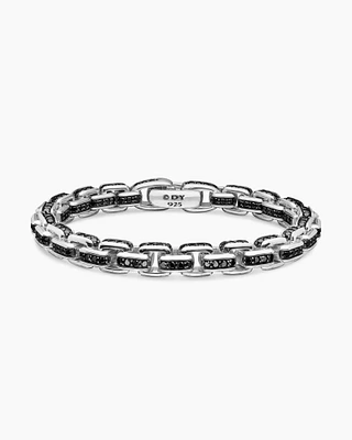 Box Chain Bracelet Sterling Silver with Black Diamonds, 7.3mm