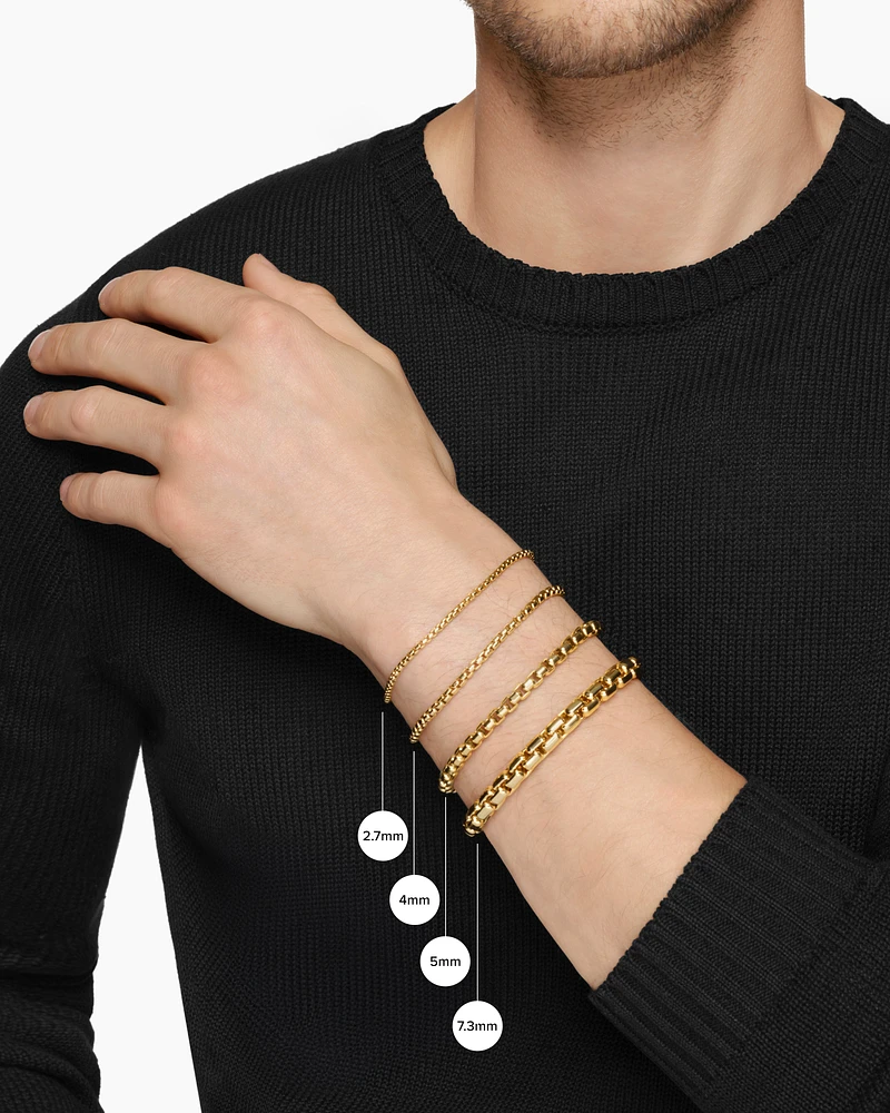 Box Chain Bracelet in Stainless Steel with 14K Yellow Gold, 5mm