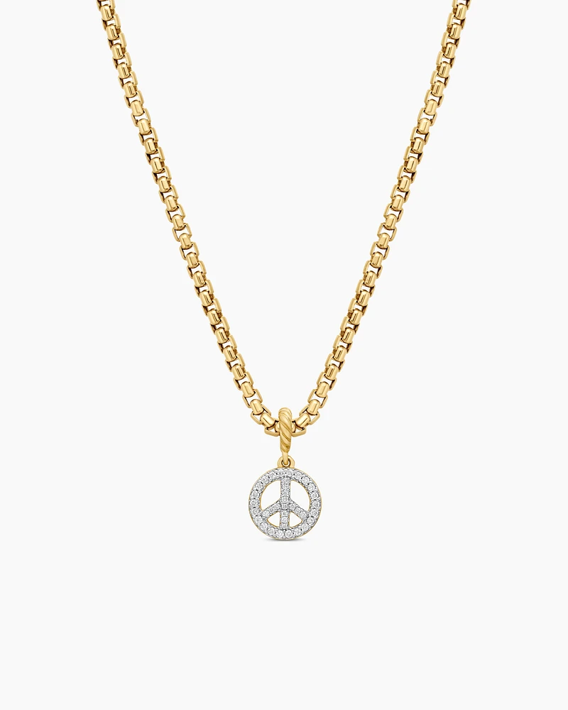 Peace Sign Amulet in 18K Yellow Gold with Diamonds, 19mm
