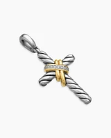 X Cross Pendant in Sterling Silver with 18K Yellow Gold and Diamonds, 32mm