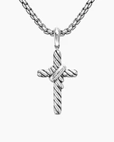 X Cross Pendant in Sterling Silver with 18K Yellow Gold and Diamonds, 32mm