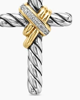 X Cross Pendant in Sterling Silver with 18K Yellow Gold and Diamonds, 32mm