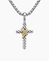 X Cross Pendant in Sterling Silver with 18K Yellow Gold and Diamonds, 32mm