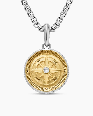 Maritime® Compass Amulet in Sterling Silver with 18K Yellow Gold and Centre Diamond, 29.5mm