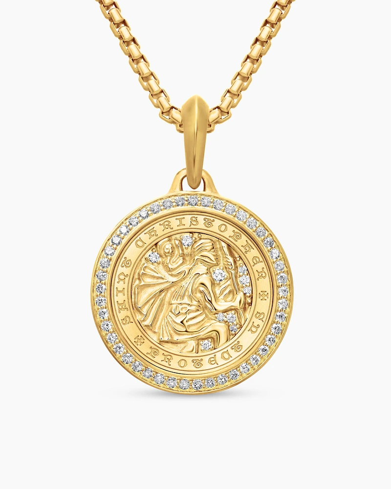 St. Christopher Amulet in 18K Yellow Gold with Diamonds, 34.5mm