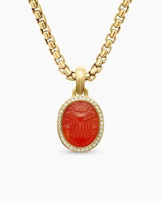 Petrvs® Scarab Amulet in 18K Yellow Gold with Carnelian and Diamonds, 24.7mm
