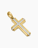 Deco Cross Pendant in 18K Yellow Gold with Diamonds, 34mm