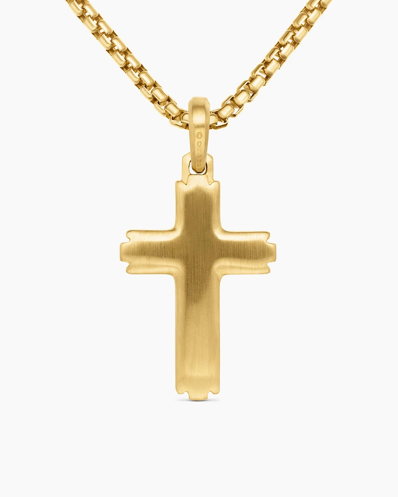 Deco Cross Pendant in 18K Yellow Gold with Diamonds, 34mm