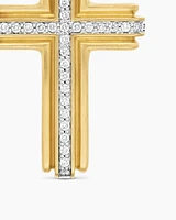 Deco Cross Pendant in 18K Yellow Gold with Diamonds, 34mm