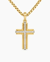 Deco Cross Pendant in 18K Yellow Gold with Diamonds, 34mm