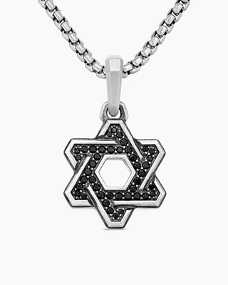 Deco Star of David Pendant in Sterling Silver with Black Diamonds, 24mm