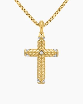 Chevron Sculpted Cross Pendant in 18K Yellow Gold with Diamonds, 49mm