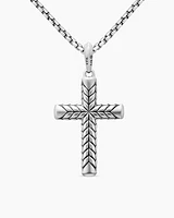 Chevron Sculpted Cross Pendant in Sterling Silver with Black Diamonds, 49mm