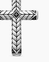 Chevron Sculpted Cross Pendant in Sterling Silver with Black Diamonds, 49mm