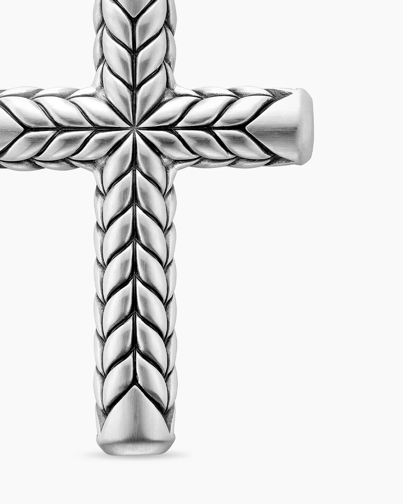 Chevron Sculpted Cross Pendant in Sterling Silver with Black Diamonds, 49mm