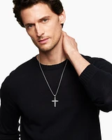 Chevron Sculpted Cross Pendant in Sterling Silver with Black Diamonds, 49mm