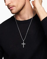 Chevron Sculpted Cross Pendant in Sterling Silver with Black Diamonds, 49mm