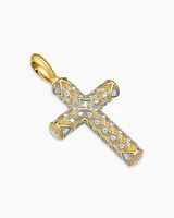 Chevron Cross Pendant in 18K Yellow Gold with Diamonds, 47mm