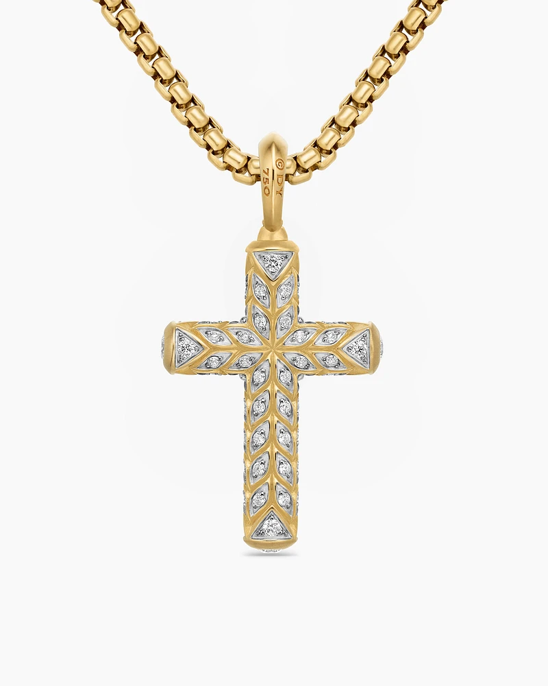 Chevron Cross Pendant in 18K Yellow Gold with Diamonds, 47mm