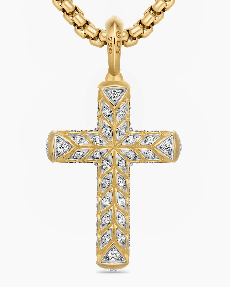 Chevron Cross Pendant in 18K Yellow Gold with Diamonds, 47mm