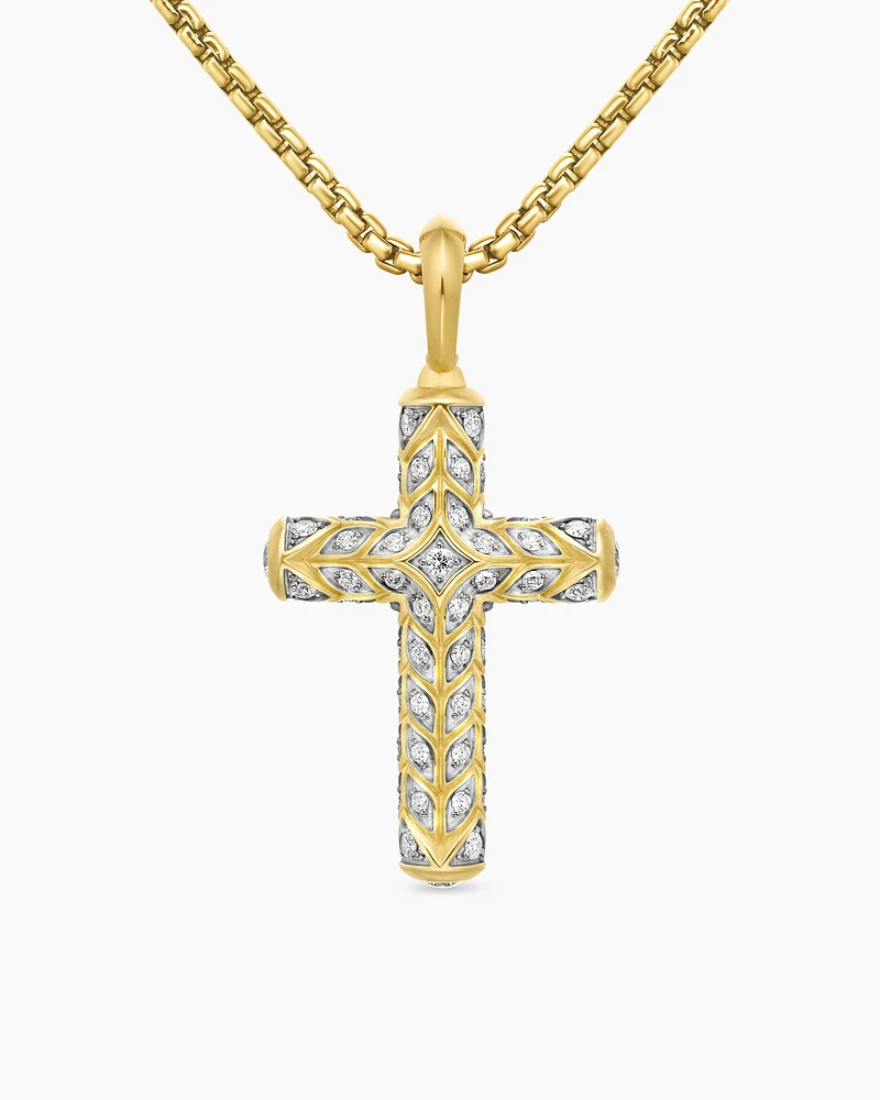 Chevron Cross Pendant in 18K Yellow Gold with Diamonds, 47mm