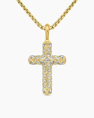 Chevron Cross Pendant in 18K Yellow Gold with Diamonds, 47mm