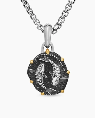 Pisces Amulet in Sterling Silver with 18K Yellow Gold, 33mm