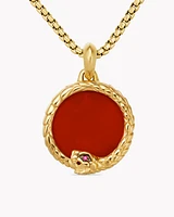 Cairo Ouroboros Amulet in 18K Yellow Gold with Carnelian and Ruby, 25mm