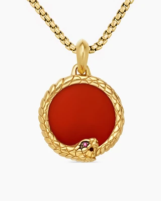 Cairo Ouroboros Amulet in 18K Yellow Gold with Carnelian and Ruby, 25mm
