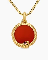 Cairo Ouroboros Amulet in 18K Yellow Gold with Carnelian and Ruby, 25mm