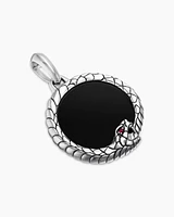 Cairo Ouroboros Amulet in Sterling Silver with Black Onyx and Ruby, 25mm