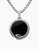Cairo Ouroboros Amulet in Sterling Silver with Black Onyx and Ruby, 25mm