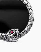 Cairo Ouroboros Amulet in Sterling Silver with Black Onyx and Ruby, 25mm