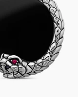 Cairo Ouroboros Amulet in Sterling Silver with Black Onyx and Ruby, 25mm