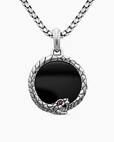 Cairo Ouroboros Amulet in Sterling Silver with Black Onyx and Ruby, 25mm