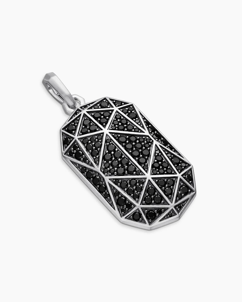 Torqued Faceted Amulet in Sterling Silver with Black Diamonds, 37mm