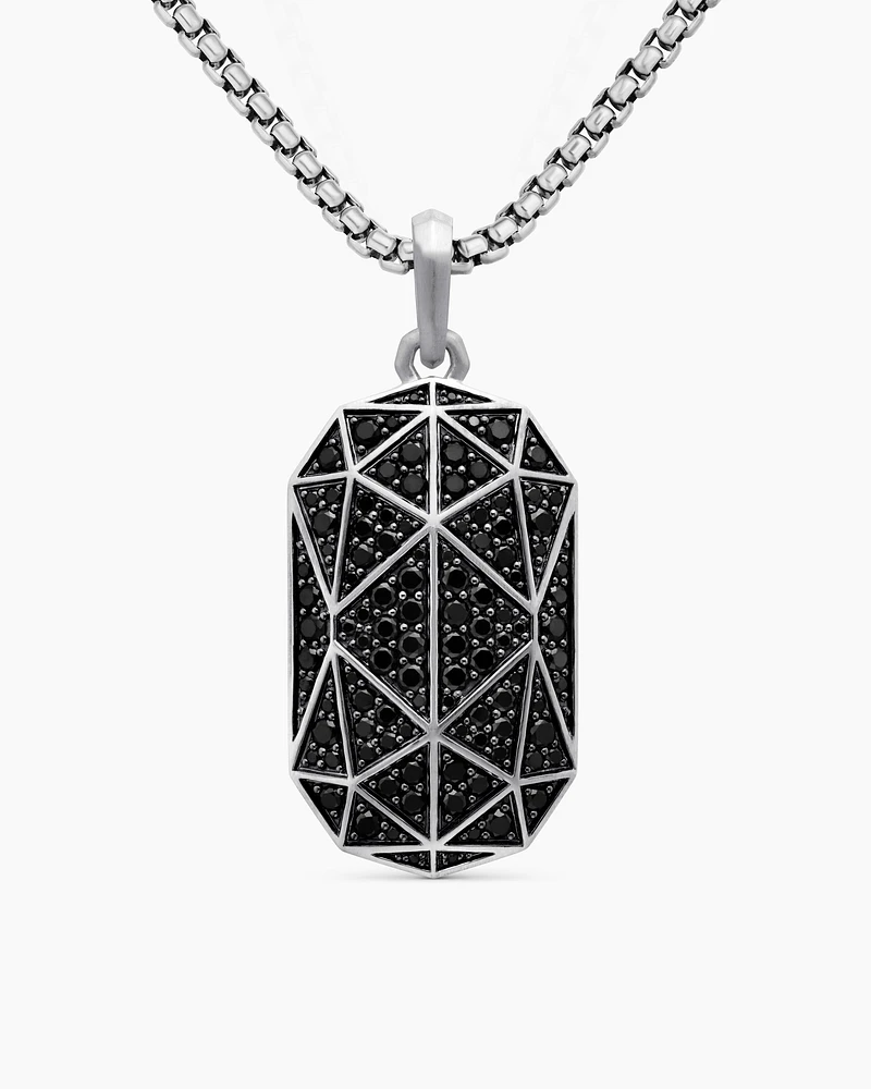 Torqued Faceted Amulet in Sterling Silver with Black Diamonds, 37mm