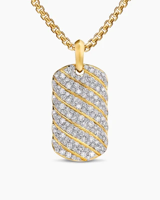 Sculpted Cable Tag in 18K Yellow Gold with Diamonds, 35mm