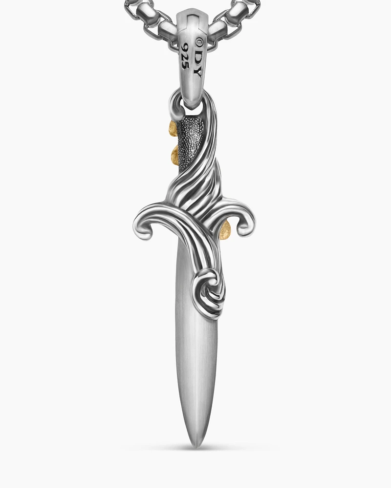 Waves Dagger Amulet in Sterling Silver with 18K Yellow Gold with Diamonds, 31mm