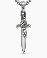 Waves Dagger Amulet in Sterling Silver with 18K Yellow Gold with Diamonds, 31mm