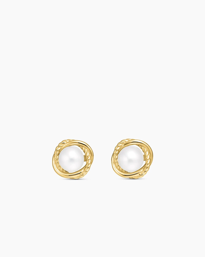 Infinity Pearl Stud Earrings in 18K Yellow Gold, 10mm