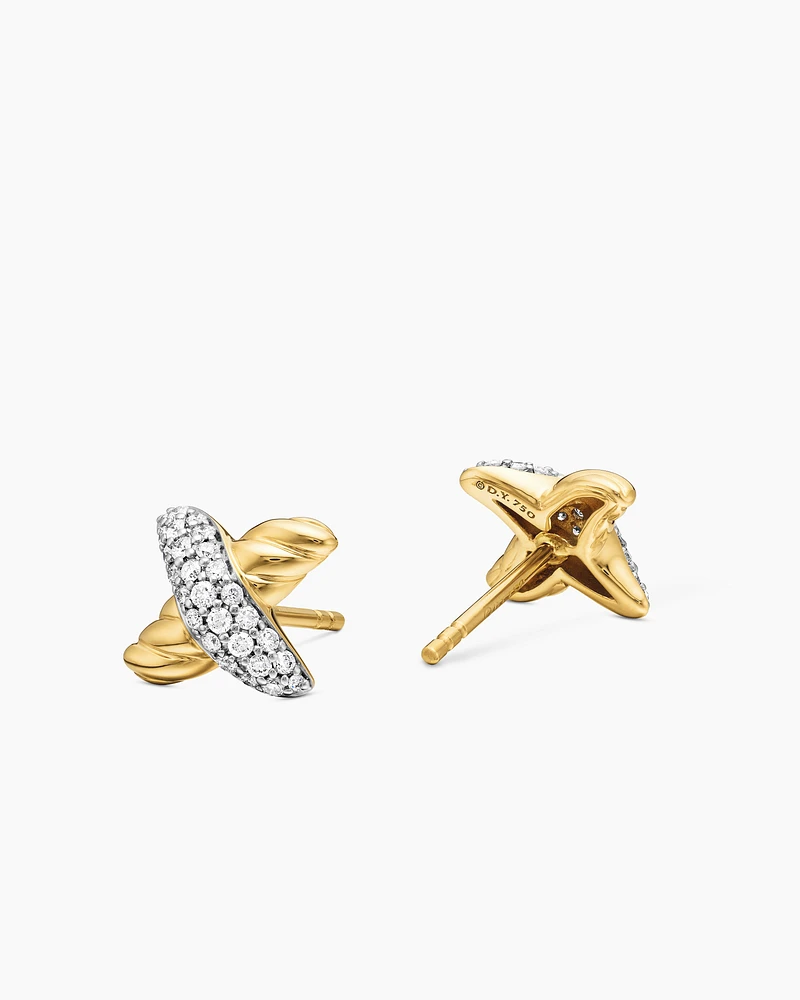 Petite X Stud Earrings in 18K Yellow Gold with Diamonds, 8.4mm
