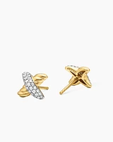 Petite X Stud Earrings in 18K Yellow Gold with Diamonds, 8.4mm