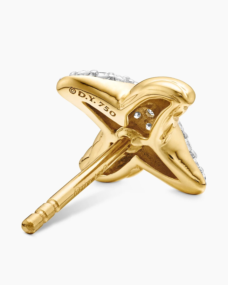 Petite X Stud Earrings in 18K Yellow Gold with Diamonds, 8.4mm