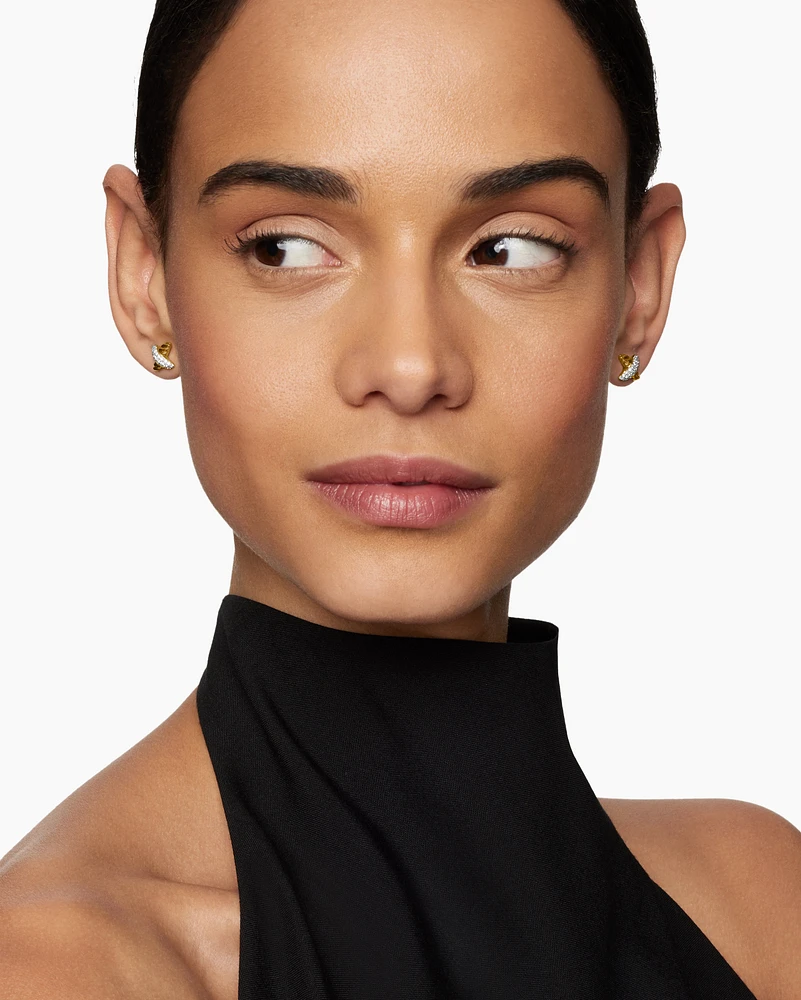 Petite X Stud Earrings in 18K Yellow Gold with Diamonds, 8.4mm