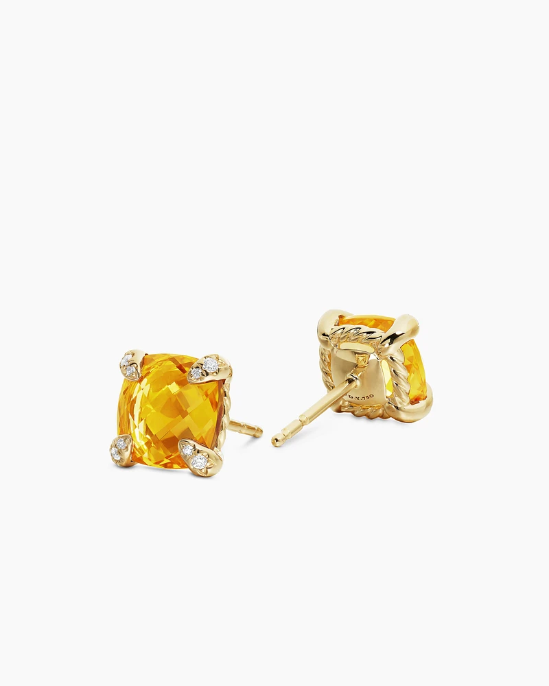 Petite Chatelaine Stud Earrings with 18K Yellow Gold and Diamonds, 5mm