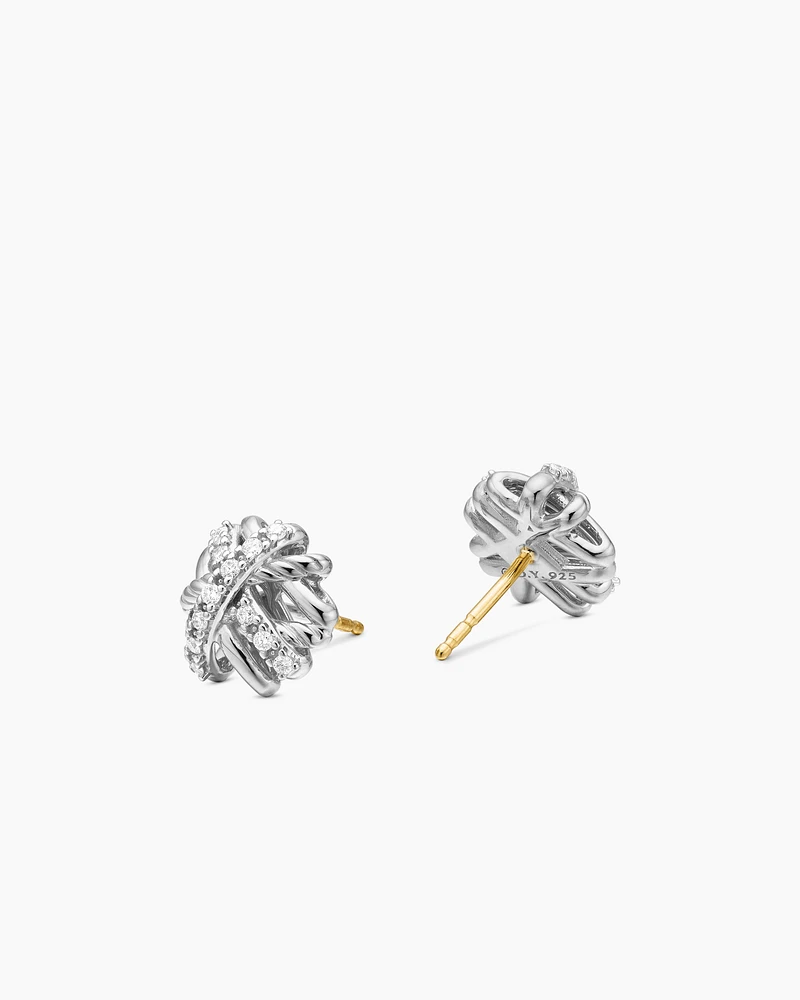 Crossover Stud Earrings with Diamonds, 11mm