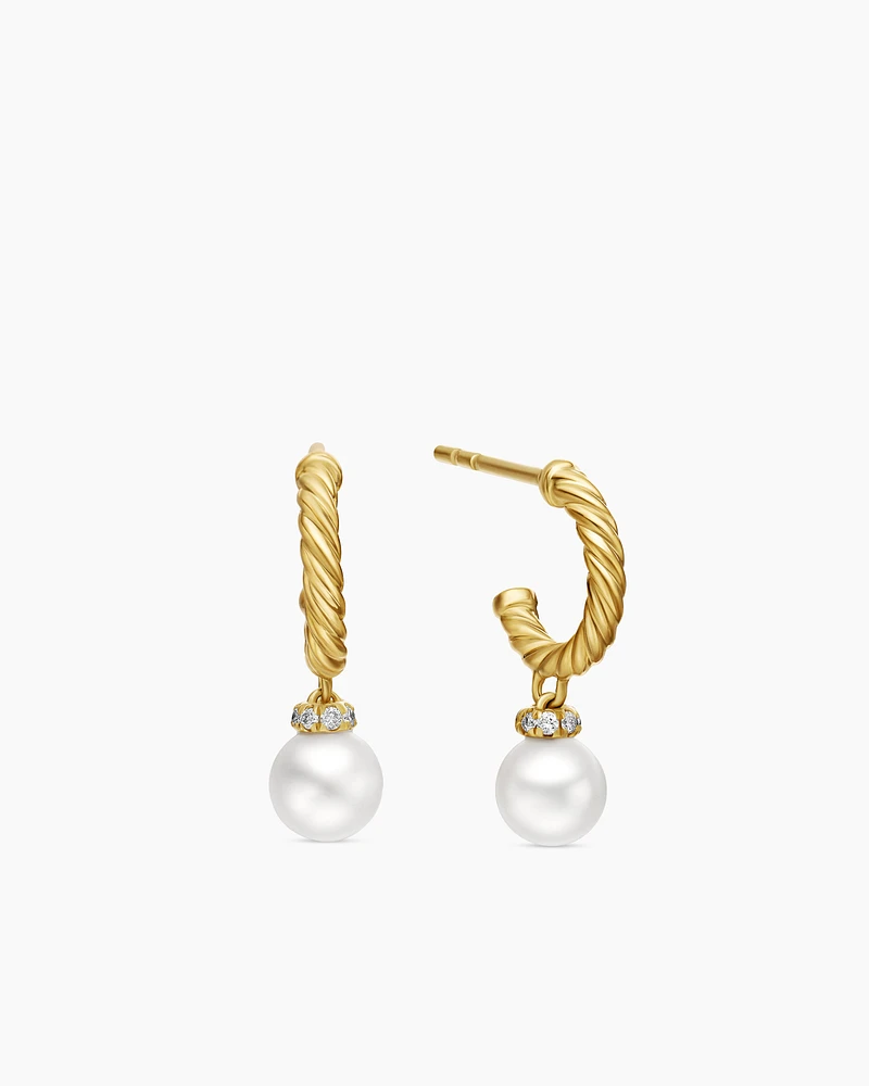 Petite Solari Hoop Drop Earrings in 18K Yellow Gold with Diamonds, 17.2mm