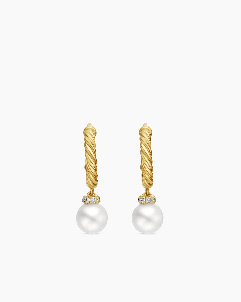 Petite Solari Hoop Drop Earrings in 18K Yellow Gold with Diamonds, 17.2mm
